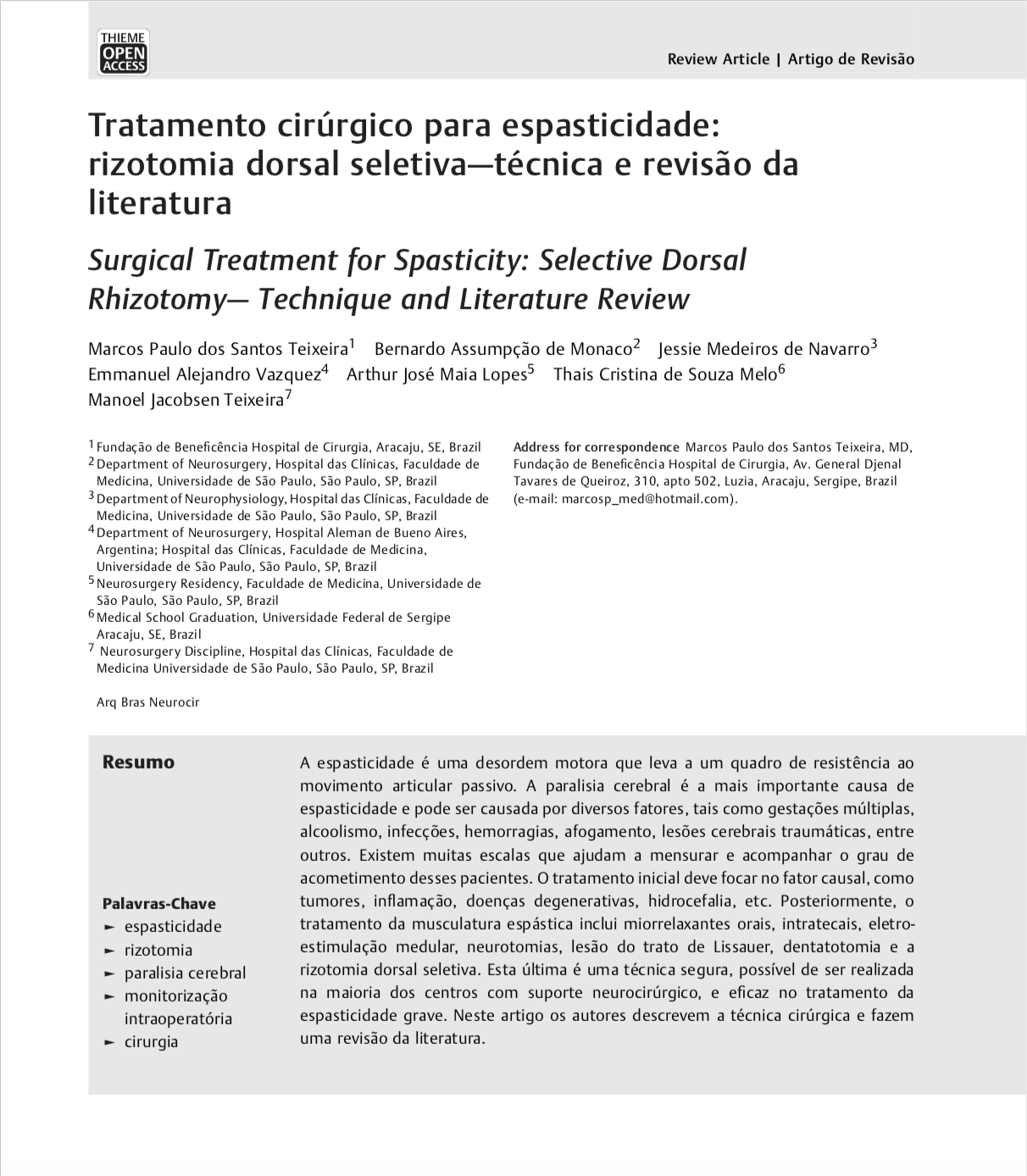 rizotomia dorsal seletiva; revisão técnica cirúrgica de RDS; Selective Dorsal Rhizotomy