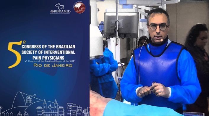 Dr. Monaco em instrução sobre implante de eletrodo de estimulação medular - sistema Boston Scientific - Rio de Janeiro - 2019