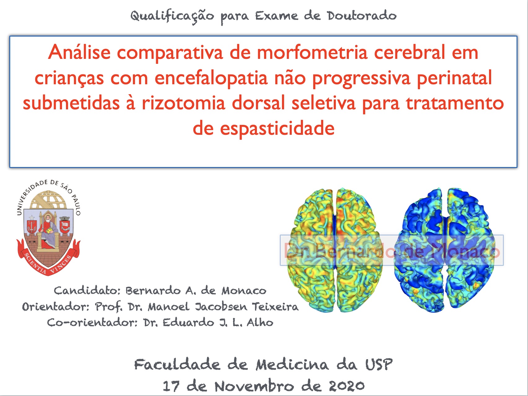 Defesa de qualificação para o doutorado - USP - Dr. Bernardo de Monaco - 2020